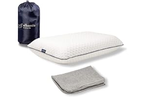 ‎ALKAMTO alkamto Reisekissen - Camping Kissen - Memory-Schaum mit extra Baumwolle Überzug – inklusive Tasche – Orthopädisches Nackenstützkissen Visco Schaum–Temperatur Regulierung (42x27x8,5 cm)
