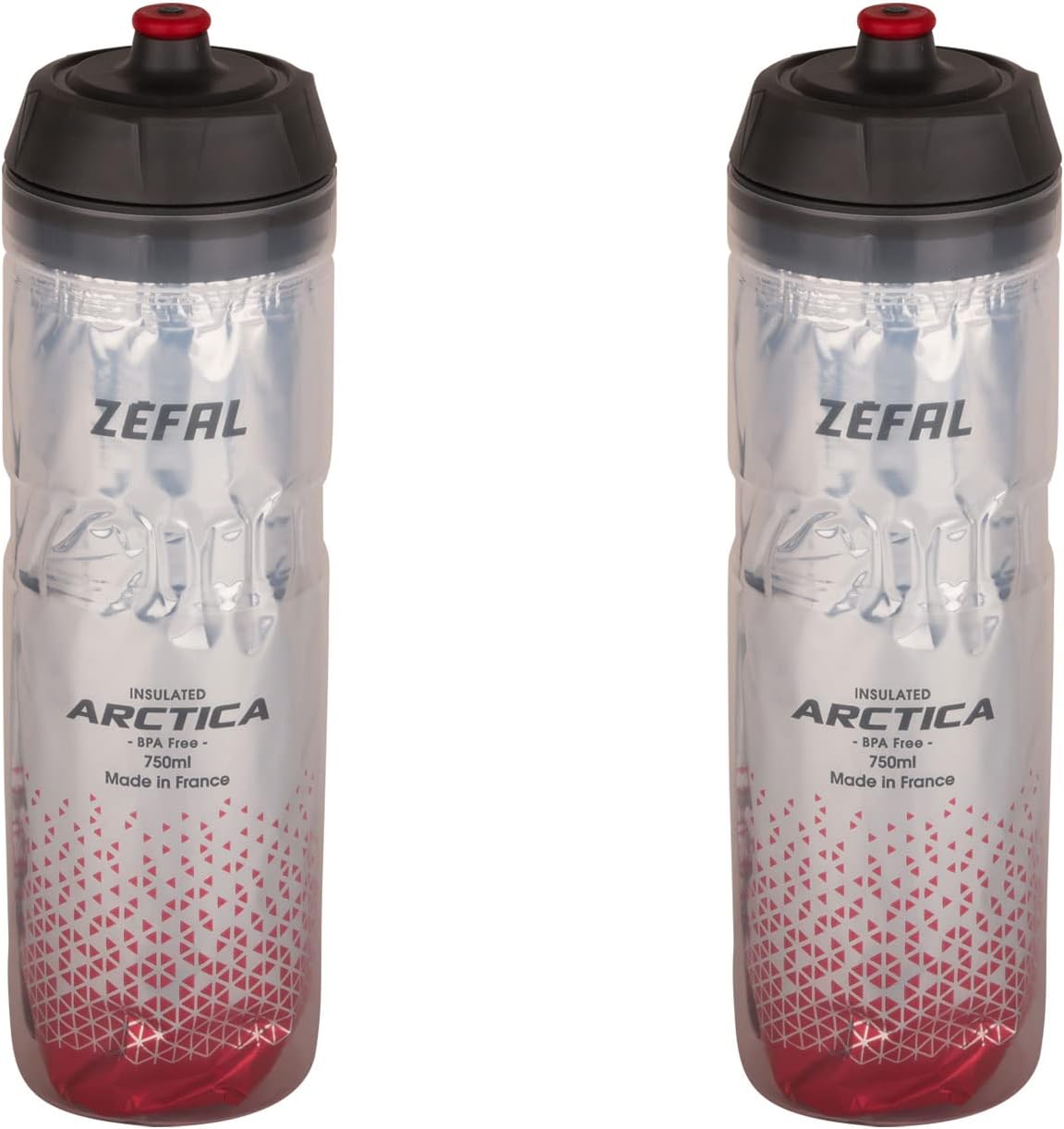 ZEFAL Pack Arctica 75 - Lote de 2 bidones para bicicleta 750 ml, botella de bicicleta isotérmica - Inodoro e impermeable, botella deportiva sin BPA, Plata/Rojo, 2 x 750ml