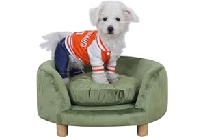 PWTJ Round Pet Sofa Bed for Small-Medium Dogs & Cats, Plush Velvet Fabric with Removable Cushion & Plastic Legs, Soft Luxury Pet Bed, Cozy Cat & Dog Bed (Green)