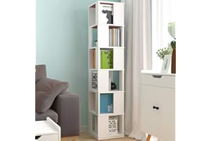 REDD ROYAL Redd Roayl 6-Tier Rotating Bookcase Tall Slim 360° Spining Bookshelf, Living Room White Swivel Floor Standing Corner Shelf Book Storage Rack Bedroom Home Office Decor