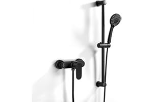 Namuoto Monamando de Ducha, Grifo de Ducha Monomando con Barra de Ducha Ajustable, ducha de Mano, Manguera de Ducha 150mm, Negro