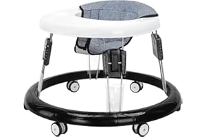 UBRAVOO YEALEO Adjustable Baby Walkers for Baby with Easy Clean Tray, Universal Wheeled Walker, Anti-Rollover Folding Walker for Girls Boys 6-18Months Toddeler, Grey