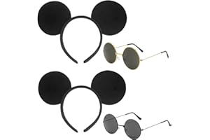 EUPSIIU 4 Pezzi Orecchie da Topolina dei Cartoni Costumi per Bambini e Adulti, Cerchietto Orecchie di Topolino Nero e Occhiali da Sole Rotondi, Orecchie di Animali per Cosplay Halloween Festa