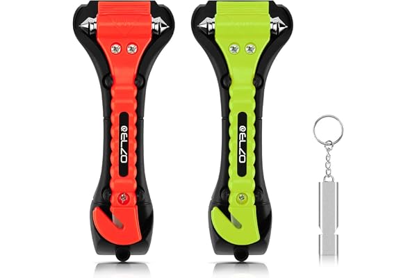 ELZO 2 pièces Marteaux de Secours, 2 en 1 Brise Vitre Coupe Ceinture Voiture avec Survival Whistle, Marteau de sûreté de Voiture, Auto Accessories Matériel d'urgence