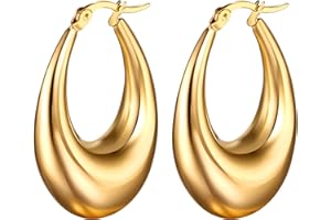 Flongo Womens Chunky Hoop Earrings: Stainless Steel Hypoallergenic Hoop Earrings Lightweight Hoop Earrings Christmas New Year Jewelry Gift for Girls Women