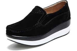 SRUQ Mocassins Femme Chaussures Compensées Daim Cuir Espadrilles Respirant Slip-on de Décontractées Chaussures Plates Confortables
