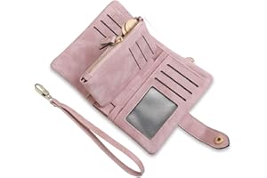 AOXONEL Women's Small Bifold Leather Wallet RFID Blocking Ladies Wristlet with Card Holder id Window Coin Purse