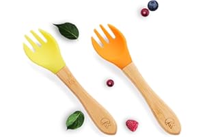 Kleiner Fuchs Set de 2 fourchettes pour enfant à partir de 1 an en bambou avec embout en silicone doux – Parfait comme cadeau – Couverts pour enfants, couverts pour enfants, set de fourchettes
