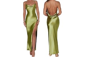 MAHUAOYIXI Vestito Lungo Donna Elegante Ragazza Vestito Estivo Senza Maniche Satin High Split Donna Tinta Unita Abito da Spiaggia Donna Vestito Elegante Donna Sexy Abito da Cerimonia