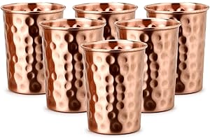 Zap Impex - Tarros de cobre martillado y vidrio ayurvédico puro (6 unidades)