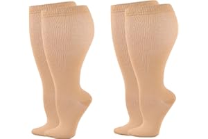 ZINGSO Damskie skarpety kompresyjne z szerokimi łydkami, 2 pary plus size, wysokie pończochy do kolan, duże skarpety podtrzymujące dla pielęgniarek, do biegania, w ciąży, w podróż, bardzo szerokie skarpety