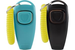 WOLMIK Dog Whistle Clicker - 2PCS Dog Training Clickers with Wrist Strap, 2 in 1 Professional Dog Training Clicker and Whistle Set, Pet Training Tools with Button for Dogs, Cats, Recall - Black & Blue