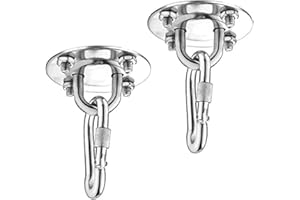 WELLXUNK 2 Pcs Lourds Crochet ​De Plafond, 450KG Capacité Acier Inoxydable Hamac à Suspendre kit 180°Rotation pour Béton Bois Ensembles, Chaise accrochante, Lampe accrochante, Hamac, Yoga, avec Vis de Fixatio