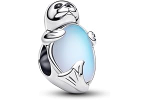 PANDORA Moments Robbe Charm aus Sterling-Silber mit künstlichem Kristall und Mondstein-Glas, Kompatibel Moments, 794146C01