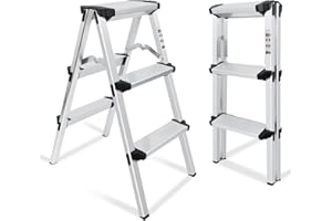 kisidus Escalera Plegable de Aluminio, 2 x 3 peldaños, transitable por Ambos Lados, Escalera doméstica hasta 150 kg, Escalera Multiusos, alumino Antideslizante