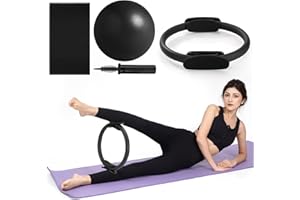 QYJinlida Pilates Ring, Pilates Ring Circle and Ball Set, 12 Inch Magic Circle Pilates Ring,9 Inch Small Exercise Ball,Resistance Bands Set, Home Pilates Equipment for Women