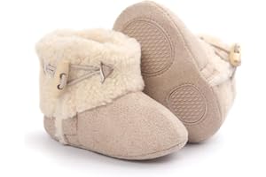 Miya Super Süß Baby Lammfell Stiefel, Rutschfeste Lauflernschuhe, warm Winter Plüschschuhe, weich, warm und schön, 6~12 Monate，Grau/weinrot/beige