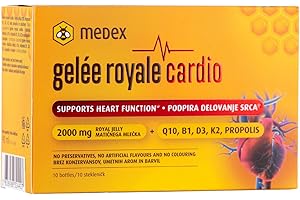 ‎MEDEX Medex Gelée Royale Cardio 2000 mg - Herz-Vitamine - Mit Gelee Royal, Q10, Vitaminen B1, D3, K2 & Propolis - Nahrungsergänzungsmittel - 10 Ampullen - 10 Tage