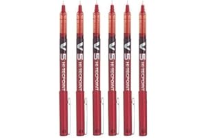 Pilot BX-V5 Hi-Tecpoint Lot de 6 stylos à bille Pointe extra fine 0,5 mm Trait 0,3 mm Rouge