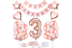 BLUELVES 3 Ans Ansniversaire Fille, Décoration Ansniversaire 3 Ans Rosegold, Ballon 3 Ans Ansniversaire, Deco Ansniversaire 3 Ans Bansnière, Ballons Confettis Or Rose