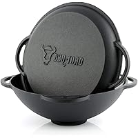 BBQ-Toro Gusseisen Kazan mit Deckel I Traditioneller Gusstopf I Kasan mit abgeflachtem Boden I Grillwok schwarz (6,9…