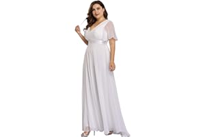 Ever-Pretty Women's Double V-Neck Short Flutter Sleeves Empire Waist Elegant Chiffon Long Evening Dresses 9890