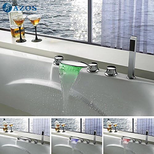 Bathtub Faucets LED Light Waterfall Spout Light Bathroom Suana 5pc Sets Showerhead,Diverter,Two Handles,Shower Hose YGWJ027,White