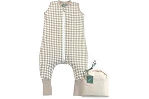 MOLIS & CO molis&co Piżama Koc z antypoślizgowymi skarpetami 2,5 TOG - 80 cm (2 lata) - idealny na zimę - 100% bawełna (Oeko-Tex 100) - Vichy Beige