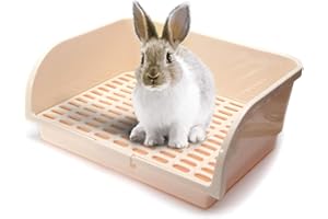 Oncpcare Caja de arena para conejos, caja de arena cuadrada para conejos, bandeja de arena para conejillos de indias, inodoro para mascotas, entrenador para orinal de chinchilla (beige)