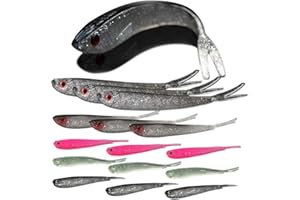 senvenelec leurre pêche Artificiel, Yeux Poisson 3D, Silicone Souple bionique, Queue Fourche, leurre pêche simulé, matériau Protection l'environnement Vert, Bonne résistance à la Traction - 15Pcs.