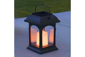 FESTIVE LIGHTS Lanterne Solaire Décorative pour lExtérieur avec Effet Bougie Vacillante LED Waterproof - 15cm de Hauteur, Parfait pour une Lampe de Table Solaire ou une Lanterne Suspendue Extérieure Noire Mat