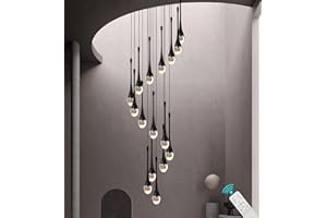 ZENITHBEAM Verstellbare 120''/305 cm lange Regentropfen-Kristall-Anhänger-Kronleuchter, 16 Lichter, blasenschwarze Treppen-Kronleuchter, hohe Decken, Foyer-Eingangs-Kronleuchter, Loft-Deckenleuchten, LED, dimmb
