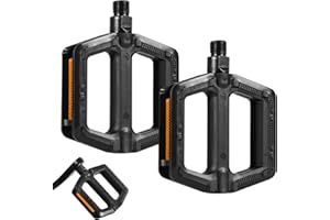Fousenuk 2 Piezas Pedales MTB con Tiras Reflectantes, Pedal de Bicicleta Antideslizante, Reposapies Bicicleta Plástico Negro para Carretera, Bicicleta de Montaña y Otras Bicicletas de Trekking