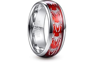 NUNCAD Bague Rouge avec Araignées Argentée/Noire Anneau en Tungstène Plaqué Argent avec Papier Opale Alliance pour Homme Femme Taille 52(16.6) à 70(22.3)