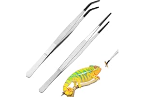BOULESENM 2 pinzas largas de acero inoxidable, alicates de alimentación para reptiles con punta de goma recta, pinzas de alimentación para reptiles de acero inoxidable con punta de goma, pinzas de