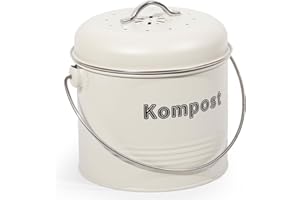 Theo&Cleo Poubelle bio de cuisine 3,5 l, poubelle bio anti-odeurs avec filtres à charbon actif, seau à compost en métal, déchets biologiques rétro (beige)