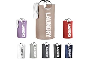 IHOMAGIC 115L Extra Large Laundry Basket, Freestanding Laundry Washing Bins, Portable Laundry Hamper With Aluminum Handles, Foldable Clothes Hamper For Storing Bedding, Stationery, Sundries (Khaki)