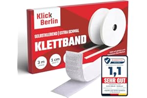 ‎KLICK BERLIN Klick Berlin Klettband Selbstklebend | 1 cm x 3 m | Extra schmal | Klett Klebeband klebt auf vielen Flächen | Klettverschluss | 10 mm breit, 3 Meter lang Weiß