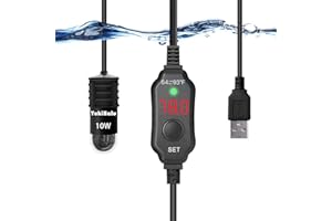 YukiHalu Riscaldatore per Acquario Sommergibile Alimentato USB, Adattatore 10W/5V/2A, 10W con Termometro Integrato, Regolatore di Temperatura Esterno, Utilizzato per Serbatoio da 1-5 Litri