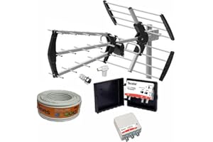 TECNOVOZ Kit Antena 15dB + Amplificador 40dB + Fuente de alimentación de 2 Salidas + Conexiones + 20m de Cable.