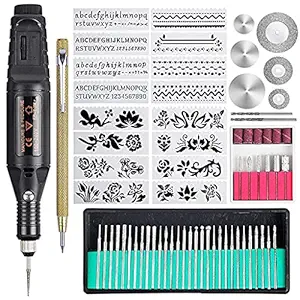 MAYCREATE 70 Pcs Engraving Tool Kit, Multi-Functional Electric Corded Engraver Pen DIY Rotary Tool for Jewelry Glass Wood Metal Ceramic Plastic with Scriber