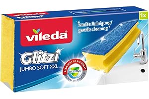 Vileda Glitzi Jumbo Sanft Reinigungsschwamm, reinigt schonend empfindliche und große Oberflächen, 1er Pack