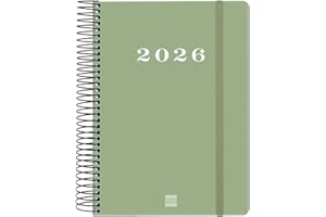 Finocam - Agenda Espiral 2026 1 Día Página | Enero - Diciembre (12 meses) | Agenda Anual 2026 con goma elástica | Tapa Dura Espiral My - Verde - Español
