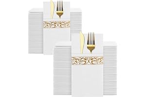 YIDUHAO Disposable Linen Feel Napkins,Decorative Wedding Napkins,Built-in Flatware Pocket,Folded Party Napkin, Soft, Strong, Absorbent, and Pre-Folded,100 Pack