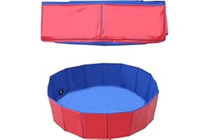 Jackfru Dog Pool Foldable Swimming Pool, PVC Non-Slip Pool for Puppies Small Dogs, Round, Red/Blue, 8 x 50 cm