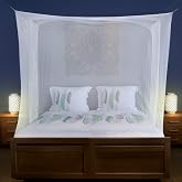 Universal Backpackers Mosquito Net for Single to King-Sized Beds – 2 Side Openings & 6 Hanging Loops – Decorative Rectangular