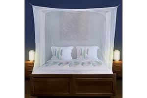 ‎UNIVERSAL BACKPACKERS Moskitonetz für Doppelbett Weiß - 6 Hängeschlaufen und 2 seitliche Öffnungen - dekorative rechteckige Form für Zuhause & Reise - Betthimmel-Aufhängeset und Tragetasche inklusive - 200 x 180 x 180 cm