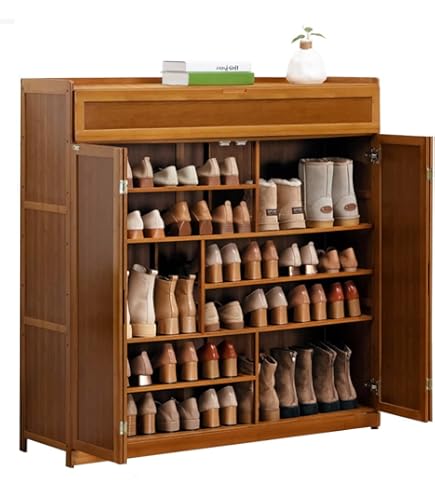 Armadio Scarpe In Bambù 7 Ripiani Con Porte Trasparenti - 80cm Capiente E Pieghevole - Foto 2