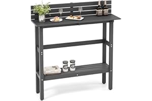 GiantexUK Outdoor Bar Table, Pub Dining High Table with Storage Shelf, Baffle & Adjustable Foot Pads, Narrow Rectangular Patio Table for Kitchen Garden Backyard Poolside