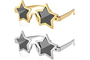 Firtink 2 Pair Star Glasses,Star Festival Sunglasses,Novelty Party Glasse,Funky Festival Sunglasses for Men Women Kids Beach Photo Props, Gold, Silver